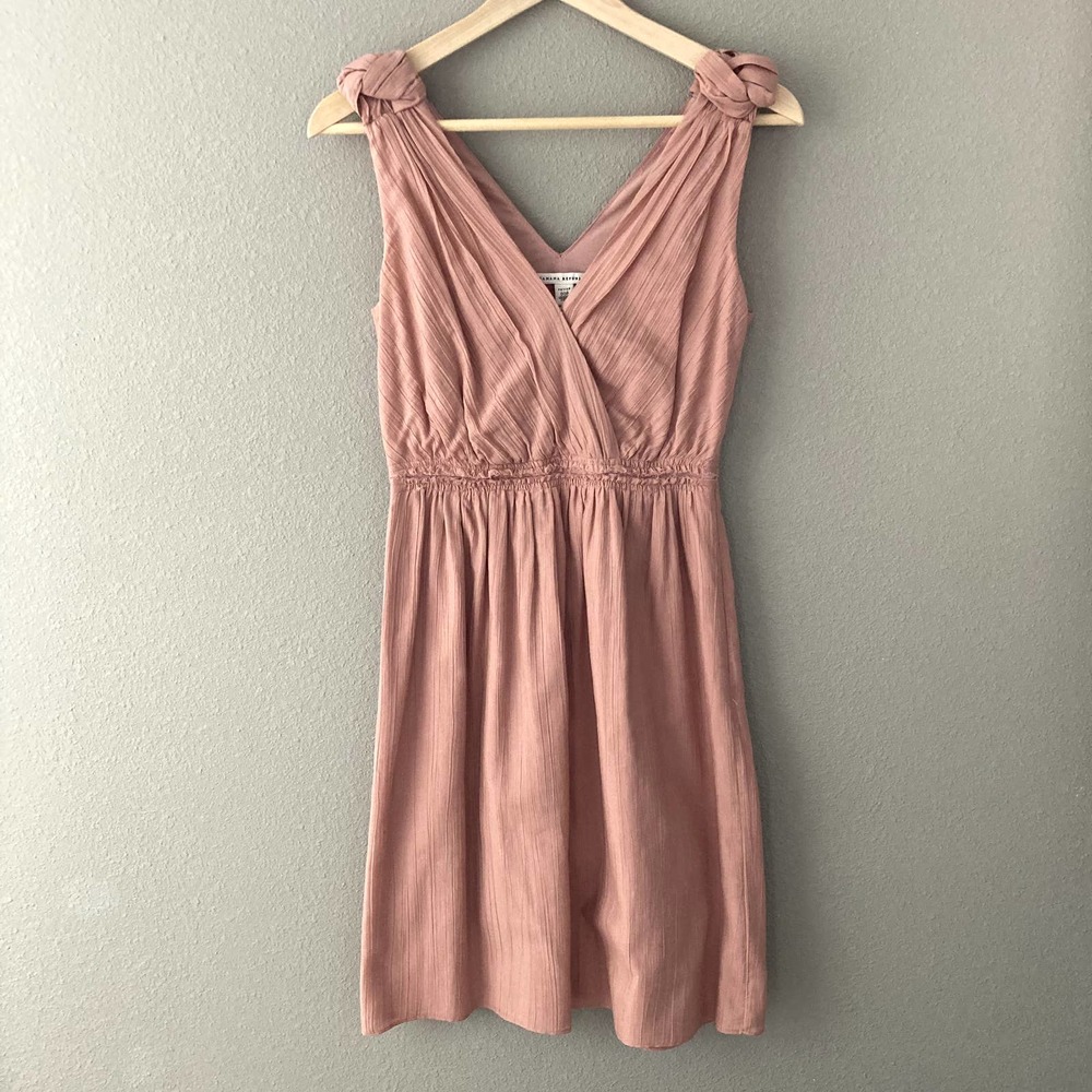 Banana Republic V Neck Silk Blend Dress - Shoulder Knot - Dusty Pink - 00 Petite